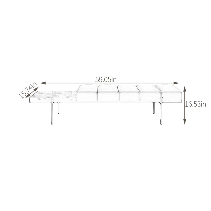 Banc rembourré en cuir véritable Marshilah, H 16,53 po x l 59,05 po x P 15,74 po