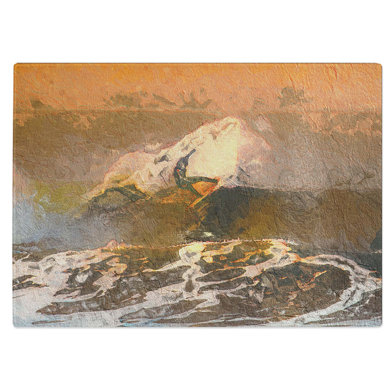 Tempered Glass Surfing as the Sun Sets Chopping Board, 28.5 cm W x 20 cm L