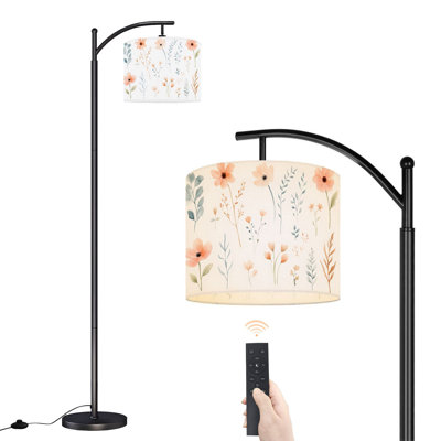 Arc Floor Lamp Watercolor Floral Bouquet Soft Peach Green Leaves Floor Lamps with Remote LED Lights Adjustable Lamp Shades Tall Standing Lamps for Reading Office Living Room