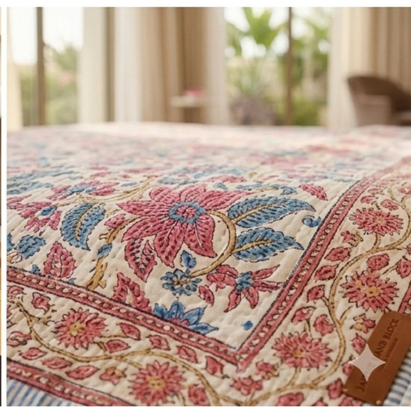 Comforter, Cream Rose Pink Dusty Blue, King