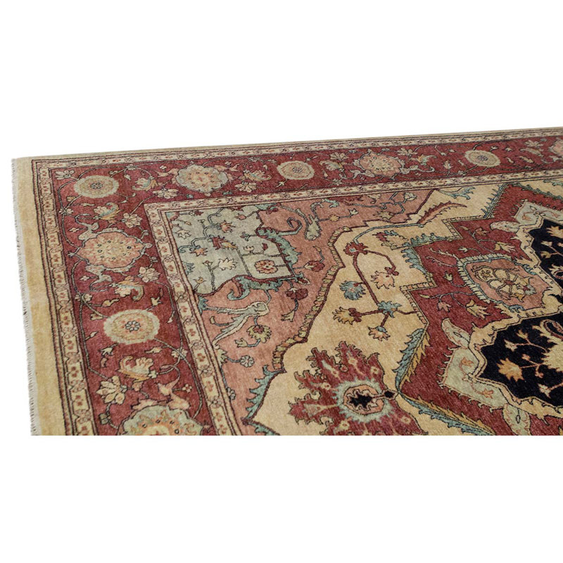 Tapis rouge / noir / beige noué à la main