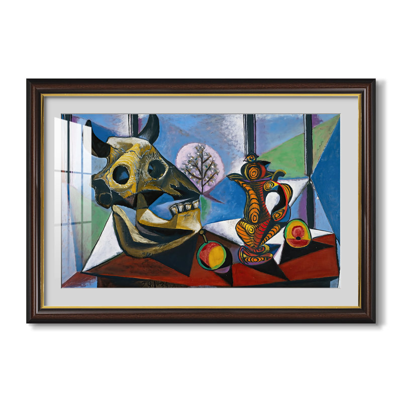 Nature morte au crâne de taureau, 1939 - Pablo Picasso - Reproduction encadrée sur mesure, 24x34 INNER SIZE, Walnut Gold Lip