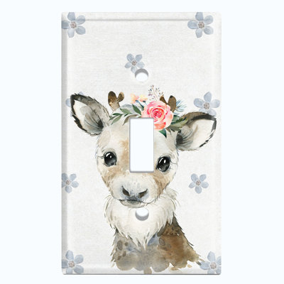 Cute Nursery Animal Baby Deer Flower 1 - Gang Toggle Light Switch Standard Wall Plate