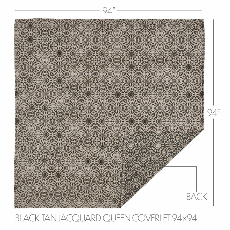 Natural Black Cotton Queen Medallion Coverlet