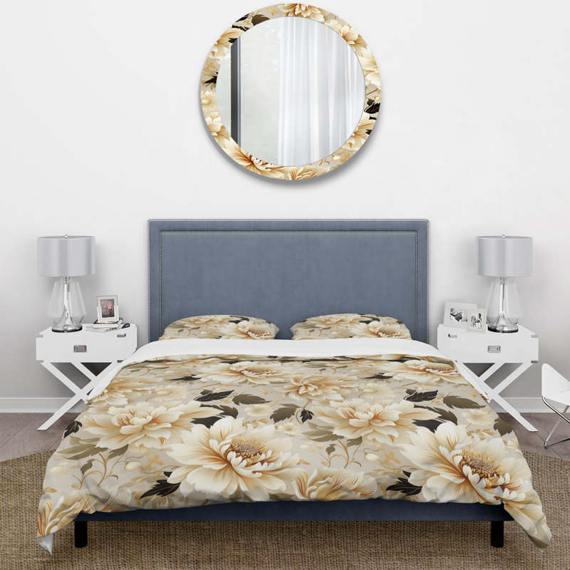 Ensemble de housse de couette Beige Antique Flower Harmony, Housse de couette pour très grand lit et 2 très