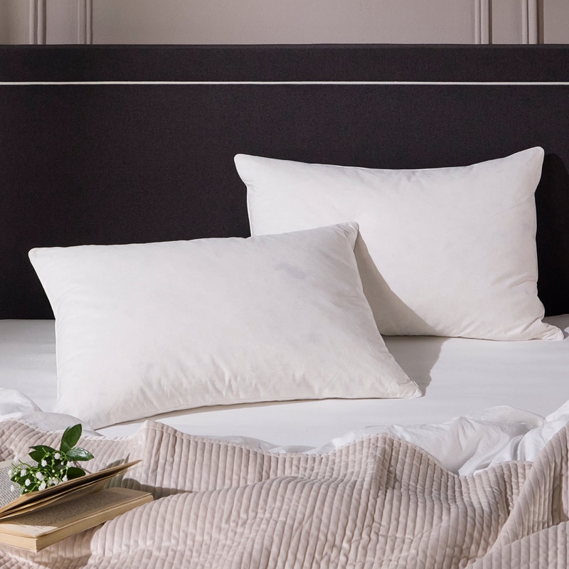 Goose Feather Down Pillow Set 2 Pack Medium Support Back Sleeper 230 TC Cotton Cover Luxurious Hotel Snuggledown