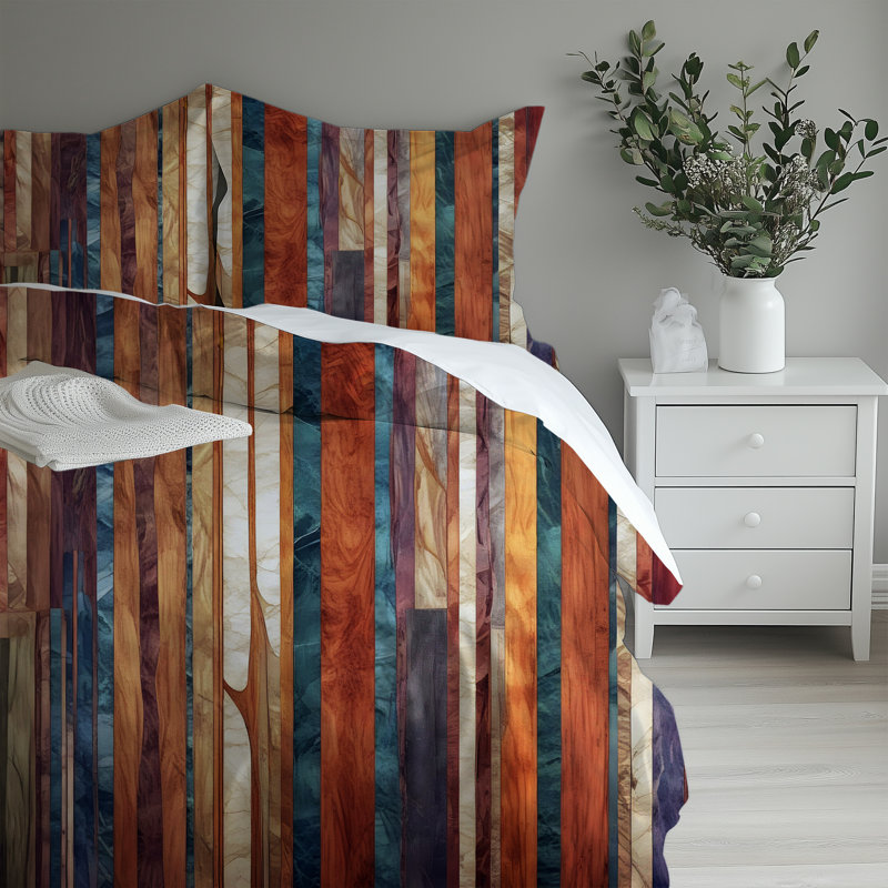 Microfiber Comforter Set, Twin Comforter + 2 Standard Shams, Brown/Red Striped
