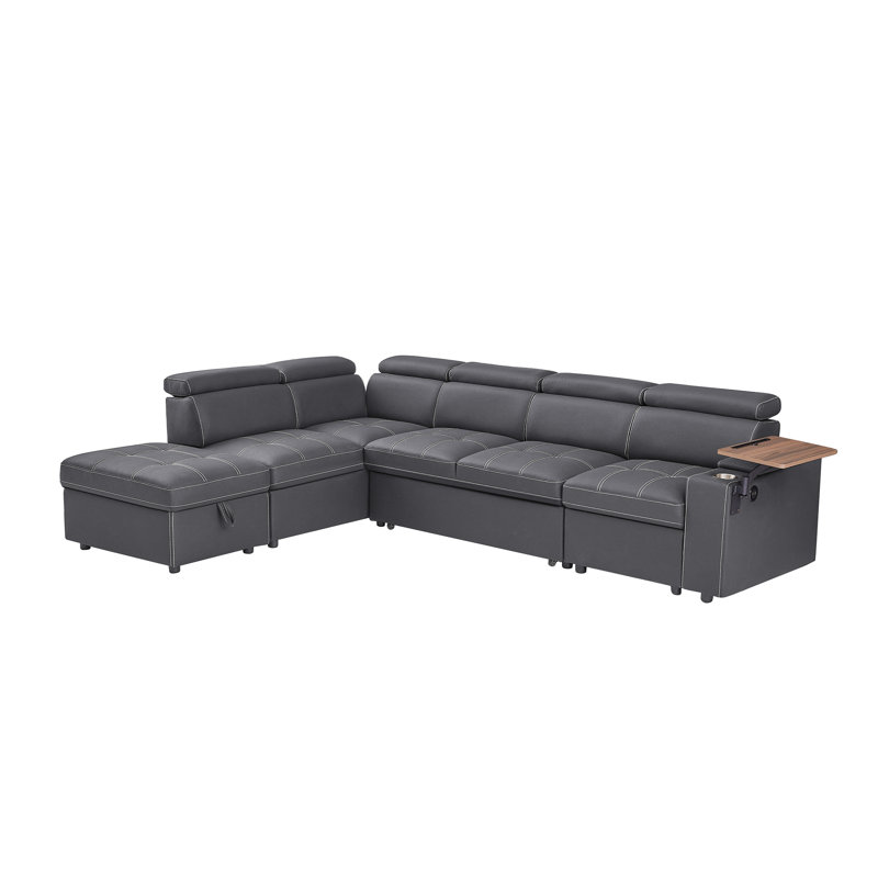 Canapé modulaire en tissu avec repose-pieds avec rangement, Tissu gris