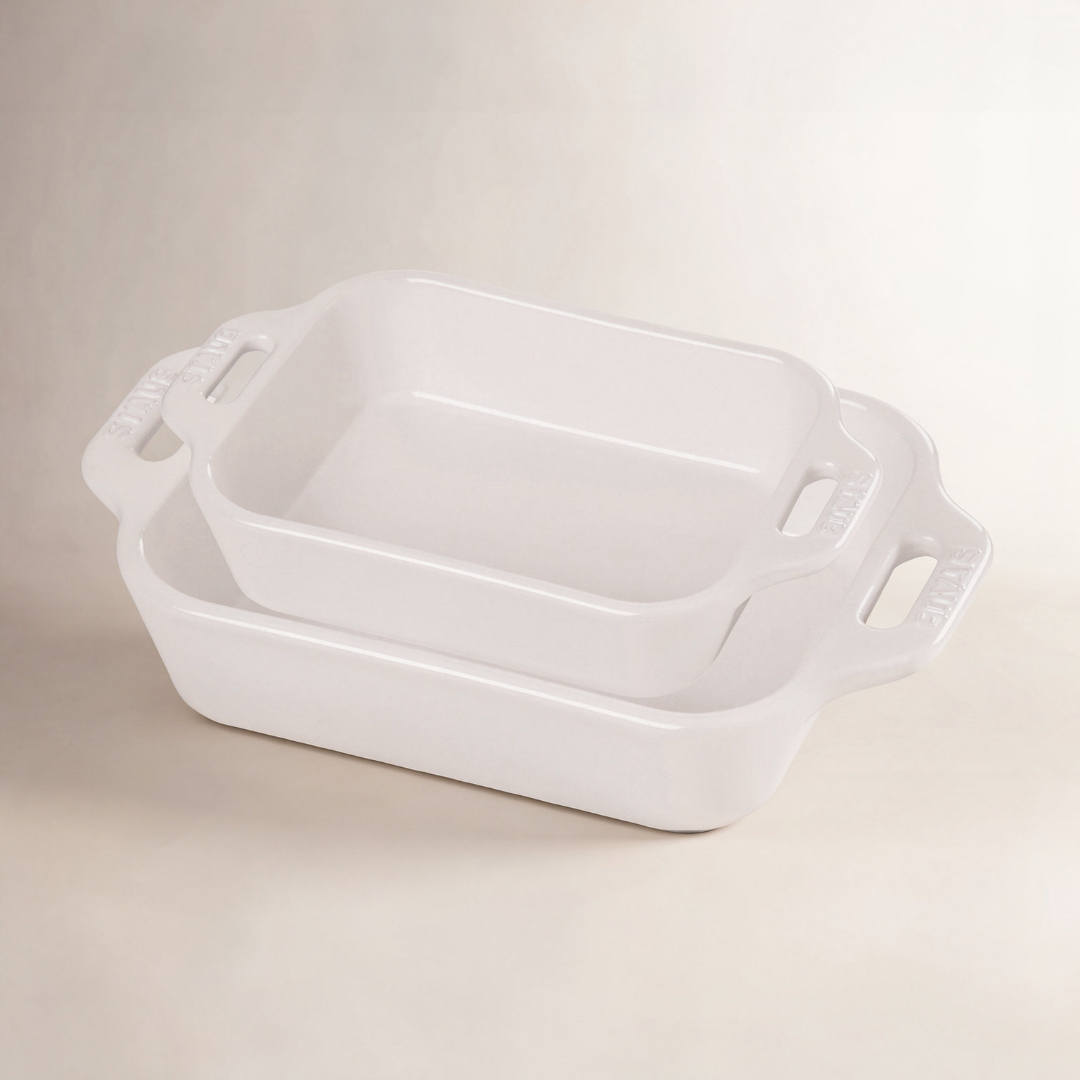 Ceramique 2-Piece Rectangular Baking Dish Set, White