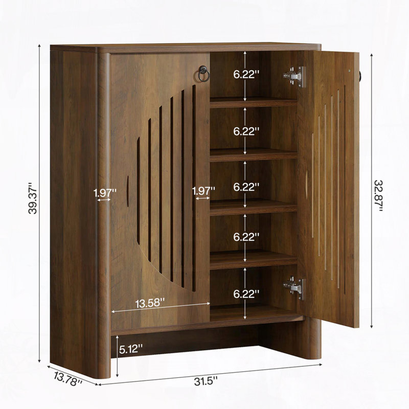 Armoire à chaussures rustique avec portes à persiennes rondes et 5 tablettes