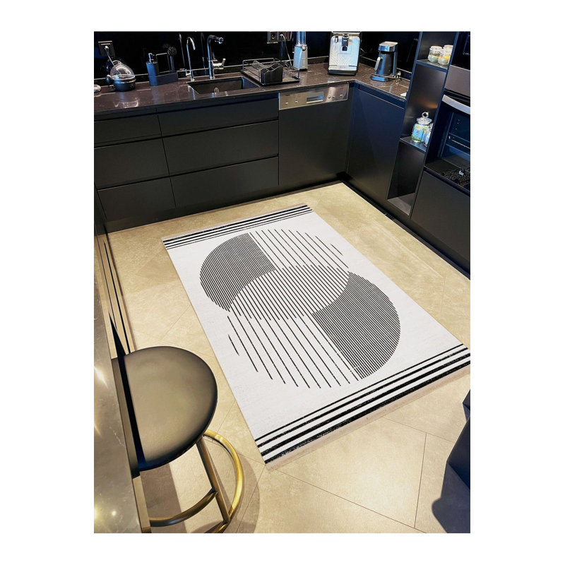 Tapis décoratif moderne lavable à la machine noir et gris, Tapis de couloir 4 pi 11 po x 9 pi 10 po 