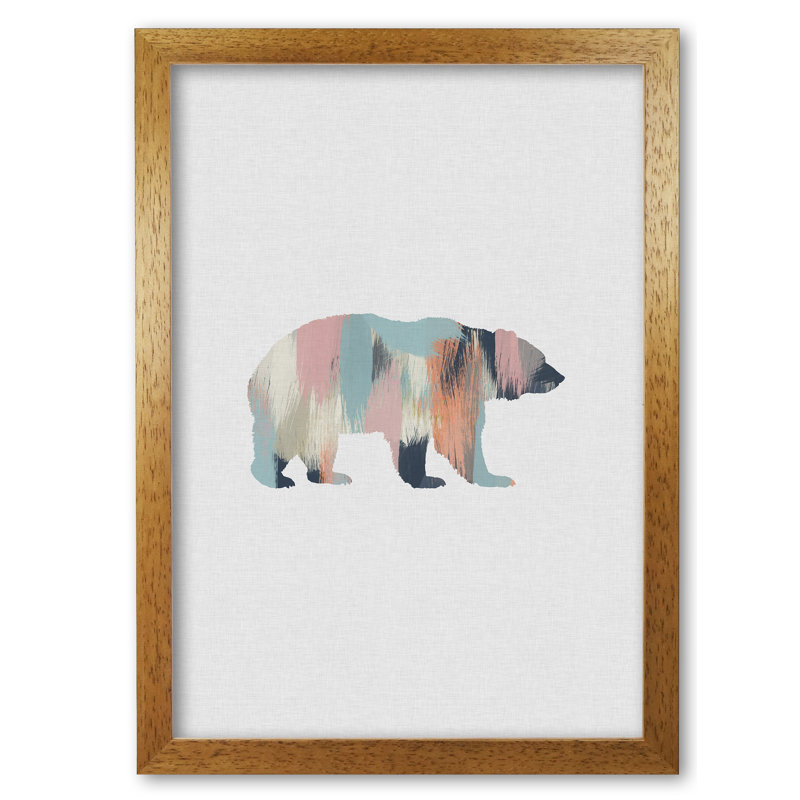 Pastel Bear - Print, 42 cm H x 30 cm W x 5 cm D, Honey Oak Frame