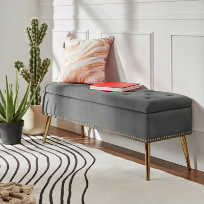 Banc de rangement rembourré en velours Kajana