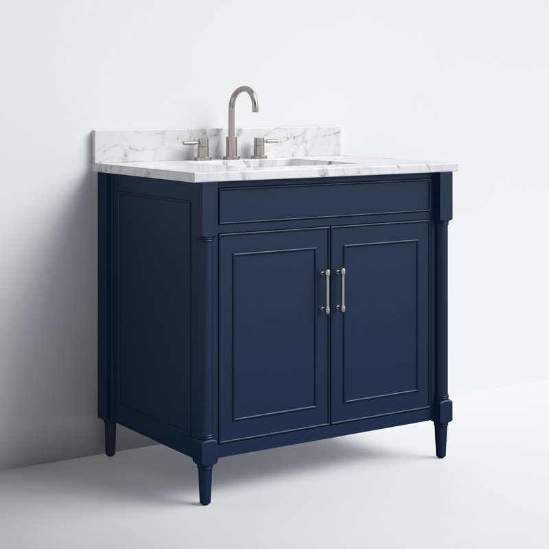 Navy Blue Single Bathroom Vanity with Carrara Marble Top