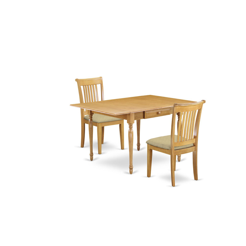 L'ensemble de table de cuisine 3 pièces pour petits espaces comprend une table de salle à manger rectangulaire avec Dropleaf et 2 chaises rembourrées en tissu de lin, chêne