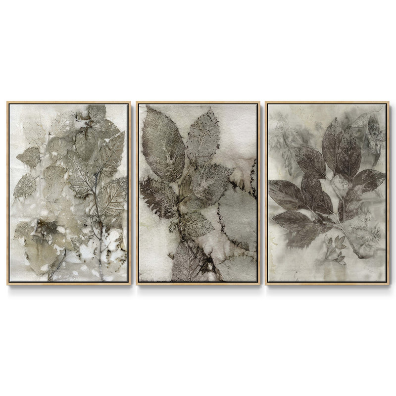 Ensemble de 3 pièces encadrées sur toile Suminagashi I à grain de bois, Bois naturel, H 40 po x l 78 po