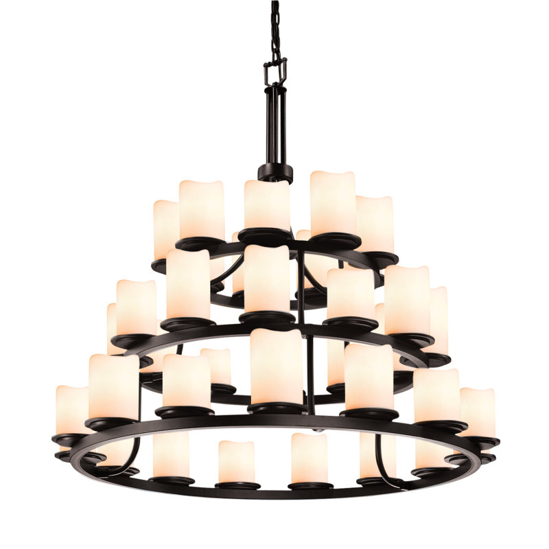 Lustre 36 lumières CandleAria Dakota 40W, Crème, Cylindre avec rebord fondu, Bronze foncé