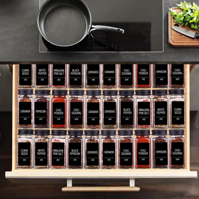 66 Spice Jars With 547 Labels- Glass Spice Jars With Black Metal Caps, 4Oz Empty Spice Containers With Shaker Lids, Funnel, Chalk Pen, Square Seasoning Bottles For Spice Rack, Drawer, Cabinet