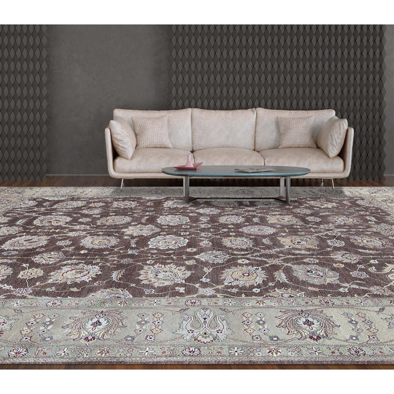 Tapis brun et crème noué à la main de haute qualité