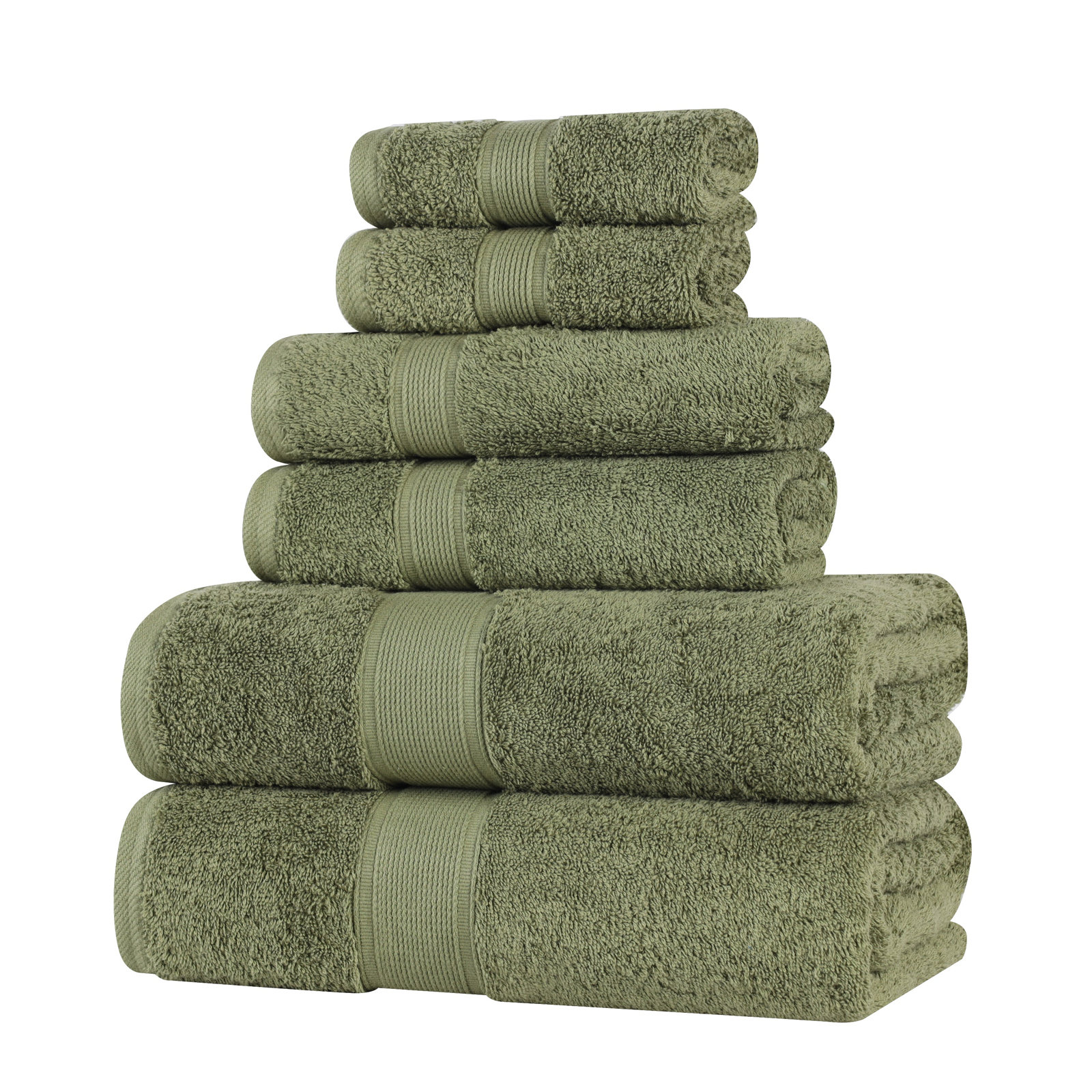 Lyndon Organic Cotton Medium Weight Towel Set, 6 Piece Set, Forest Green