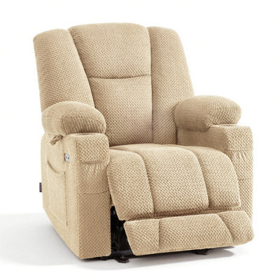 Fauteuil inclinable électrique en tissu avec chaleur et massage, ports de charge USB, repose-pieds allongé