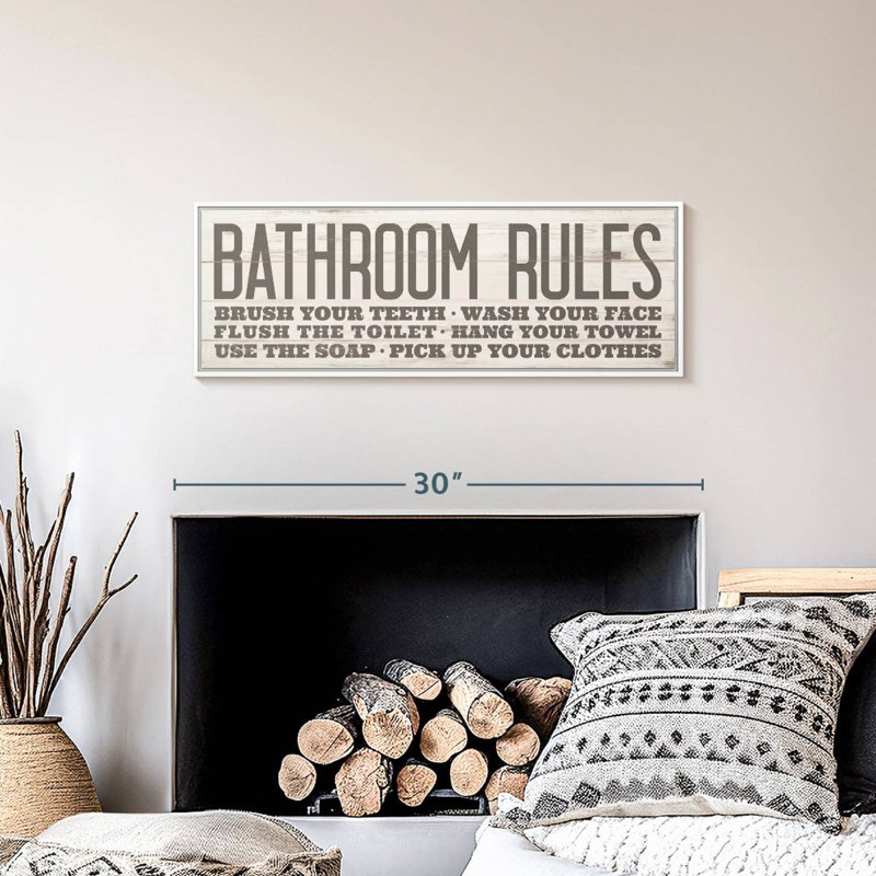 Vintage Bathroom Rules III, Floating Frame White, 28" X 10"