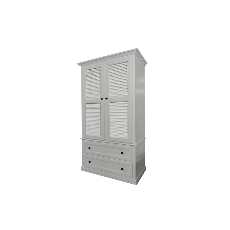 Armoire extra large en chêne massif avec portes à volets, Blanc brillant