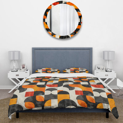 Ensemble de housse de couette rouge et noir Midcentury Geometric Shapes II - Midcentury Colours