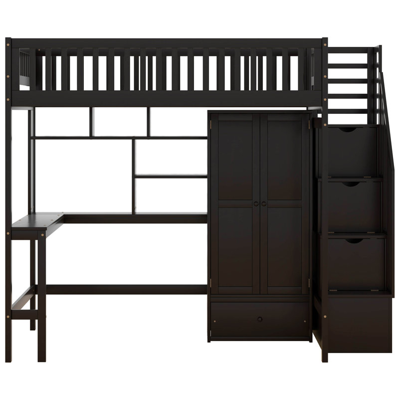 Lit mezzanine double avec tiroirs Jarlegav Kids, Espresso