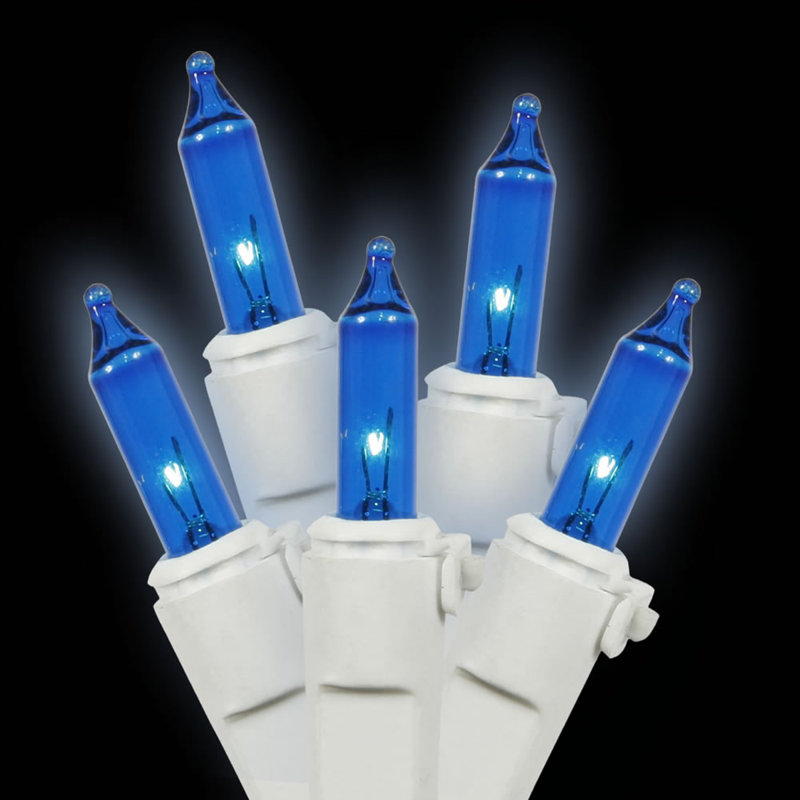 Christmas Mini Light Set - White Wire, Blue, 16 FT