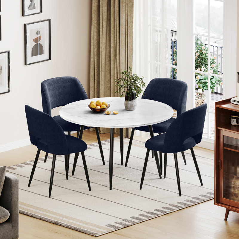 4 -Person Dining Set, White, Blue