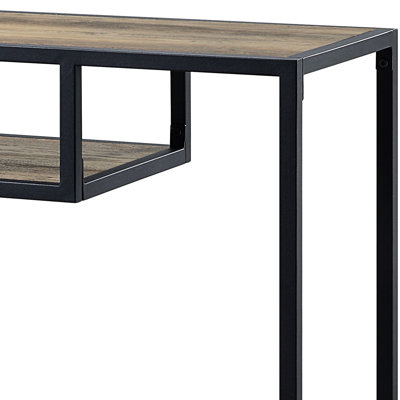 Table en métal et bois composite de style rustique avec 2 espaces de rangement à finition noire et chêne