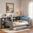 Wood Platform Bed With Storage Shelves, Trundle, Charging Station, Led, Desk And Upholstered Headboard-1179269474