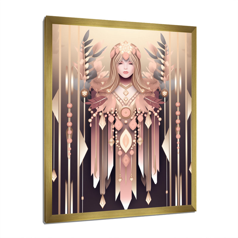 Elegant Art Nouveau Queen In Retro Pink Pastel - Modern Geometric Canvas Wall Art, H 32 po x l 24 po