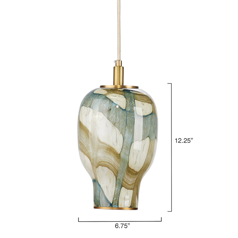 Helen Pendant In Pale Blue Glass, 12.25"H x 6.75"W x 6.75"D