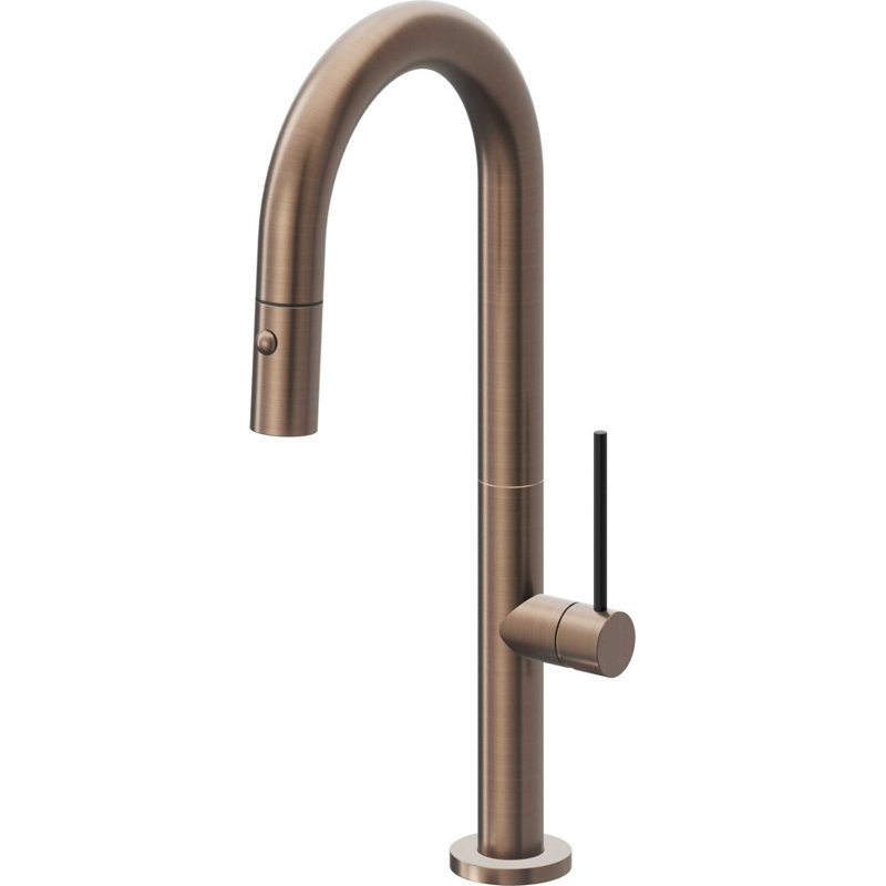 Pull-Down Prep/Bar Faucet With Button Sprayer, Black Stick, Satin Bronze