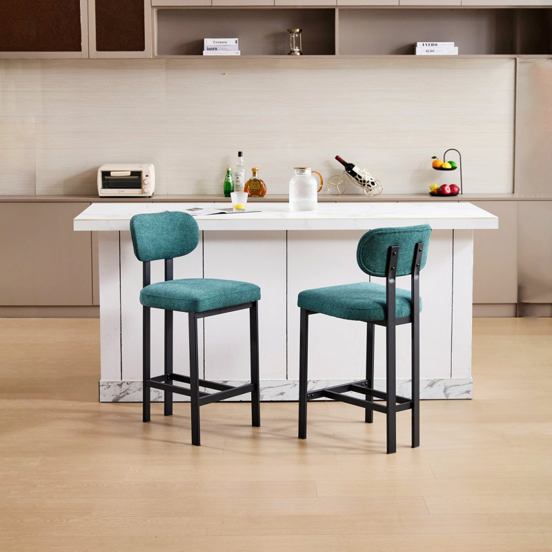 Set Of 2 Bar Stools, Upholstered Counter Height Barstools, Kitchen Chairs With Metal Legs, Vert antique