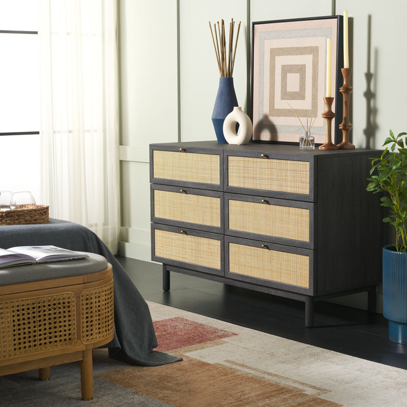 Commode double l 60,67 "à 6 tiroirs Andreq, Noir patiné