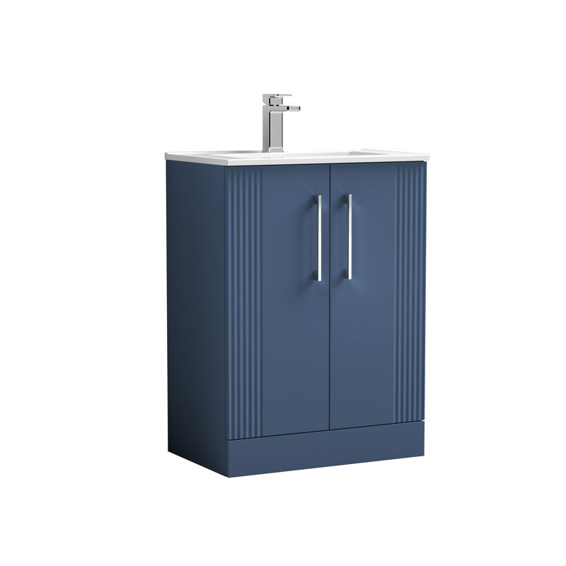 Deco 605mm Single Bathroom Vanity with Integrated Vitreous China Basin, Satin Blue