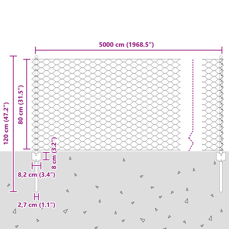 Fence with Post Segment Outdoor Barrier Garden Terrace Divider Boundary, 80cm H x 5000cm W, Green