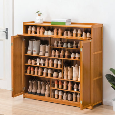 7 Tiers 43 Pairs Shoe Rack Cabinet with Door, Organizer Storage Shoes Bamboo Stand for Entryway