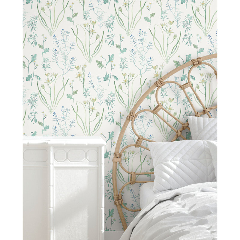 Alpine Botanical Floral Peel & Stick Wallpaper Roll, Blue