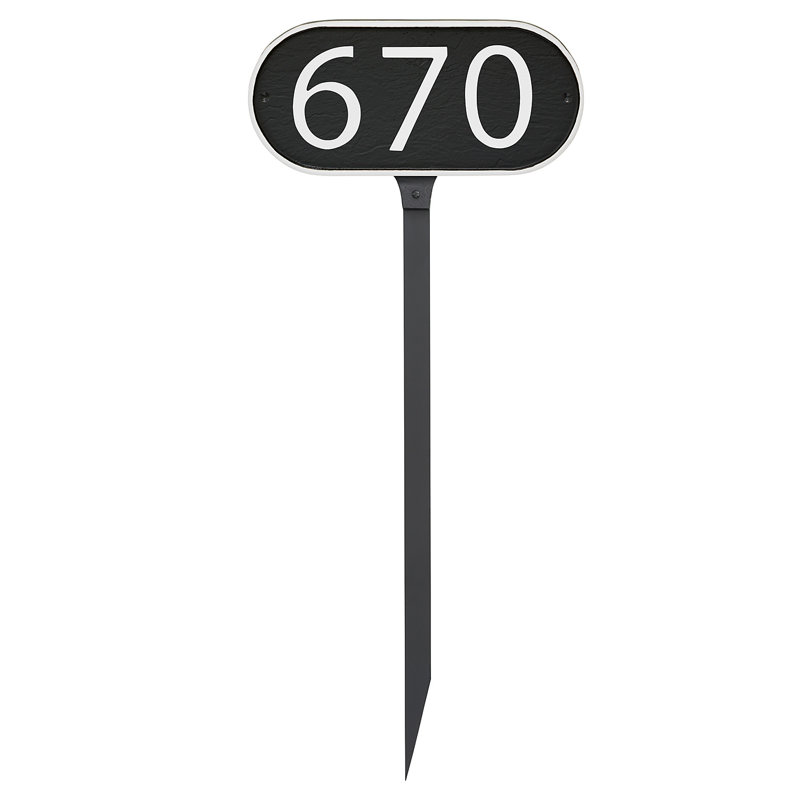 Enseigne d’adresse pour pelouse sur 1 ligne, Blanc, Noir
