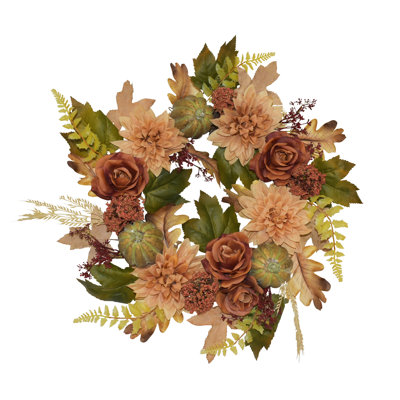 22" Burnt Orange Dahlia Rose Wreath