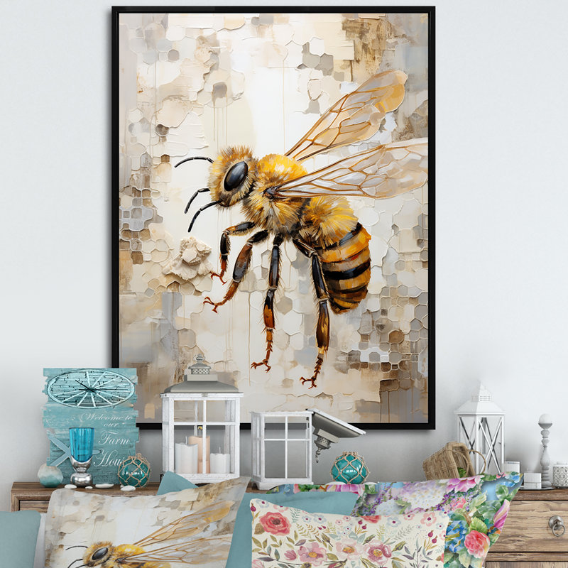 Minimalisme «Buzzing Bee III» sur toile, H 40 po x l 30 po x P 1,5 po, Cadre flottant noir