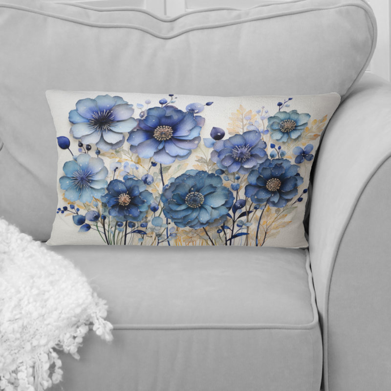 Blue Charming Cornflowers Pointillism I - Cornflowers Printed Throw Pillow