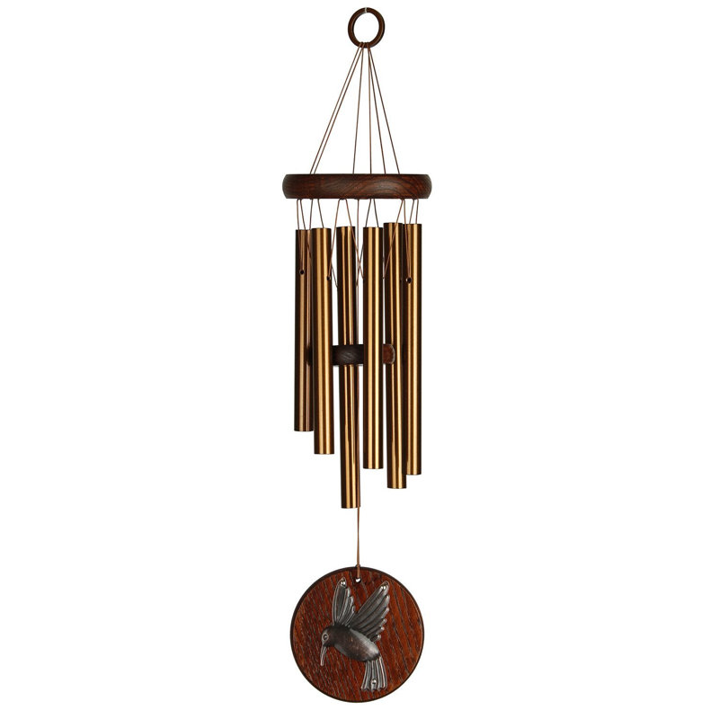 Teak and Copper Hummingbird Wind Chime for Outdoor Decor