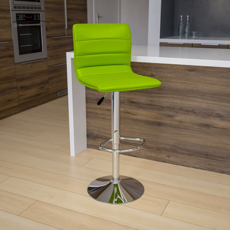 Clift Modern Upholstered Adjustable-Height Barstool with Footrest, Green Vinyl, 1