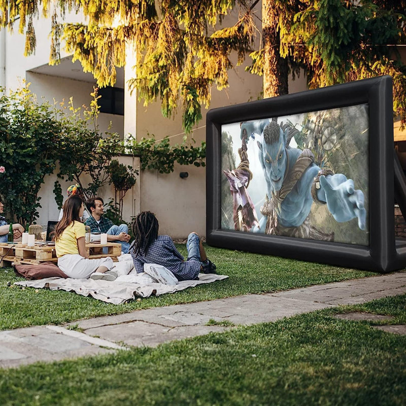 Écran de projection gonflable portable de 14 pi avec ventilateur de 250 W, corde, clous de sol et sac de transport, projection avant et arrière pour la fête dans la cour