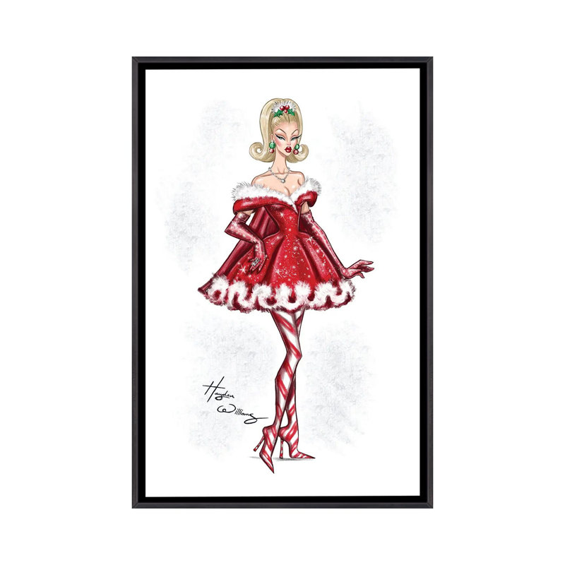 Petite robe de père Noël, H 60 po x l 40 po, Impression sur toile flottante sans passe-partout, Noir patiné